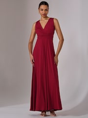 Jolie Moi Red Ella Wrap Bodice Jersey Dress - Image 5 of 8