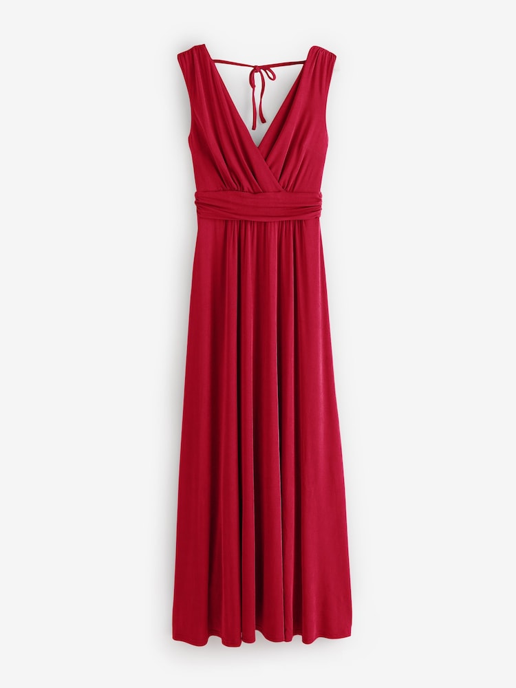 Jolie Moi Red Ella Wrap Bodice Jersey Dress - Image 8 of 8