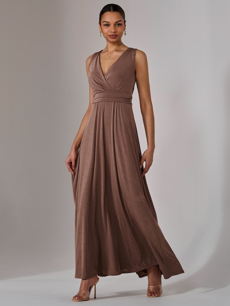 Jolie Moi Natural Ella Wrap Bodice Jersey Dress - Image 1 of 8 Jolie Moi Natural Ella Wrap Bodice Jersey Dress - Image 1 of 8