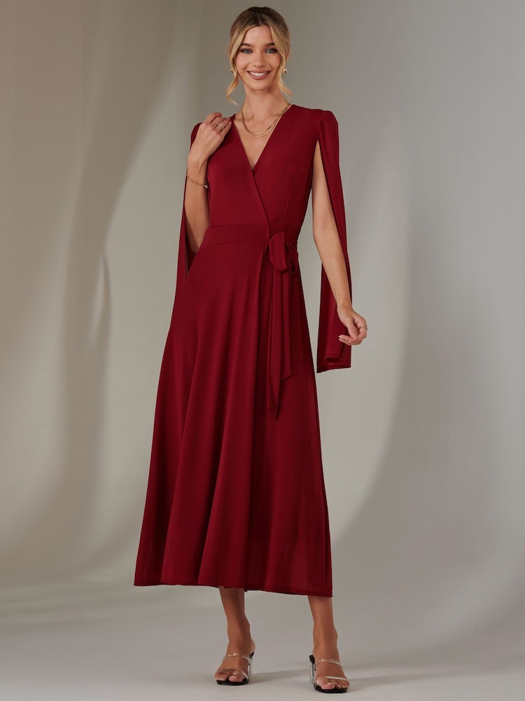 Jolie Moi Red Amira Cape Maxi Dress - Image 1 of 7