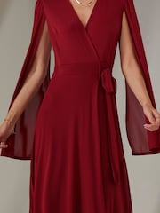 Jolie Moi Red Amira Cape Maxi Dress - Image 4 of 7