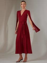 Jolie Moi Red Amira Cape Maxi Dress - Image 6 of 7