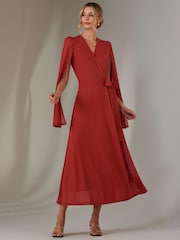 Jolie Moi Red Amira Cape Maxi Dress - Image 1 of 7