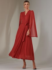Jolie Moi Red Amira Cape Maxi Dress - Image 2 of 7