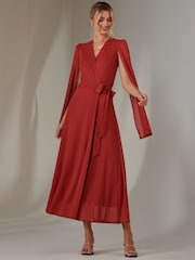 Jolie Moi Red Amira Cape Maxi Dress - Image 4 of 7