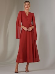 Jolie Moi Red Amira Cape Maxi Dress - Image 5 of 7