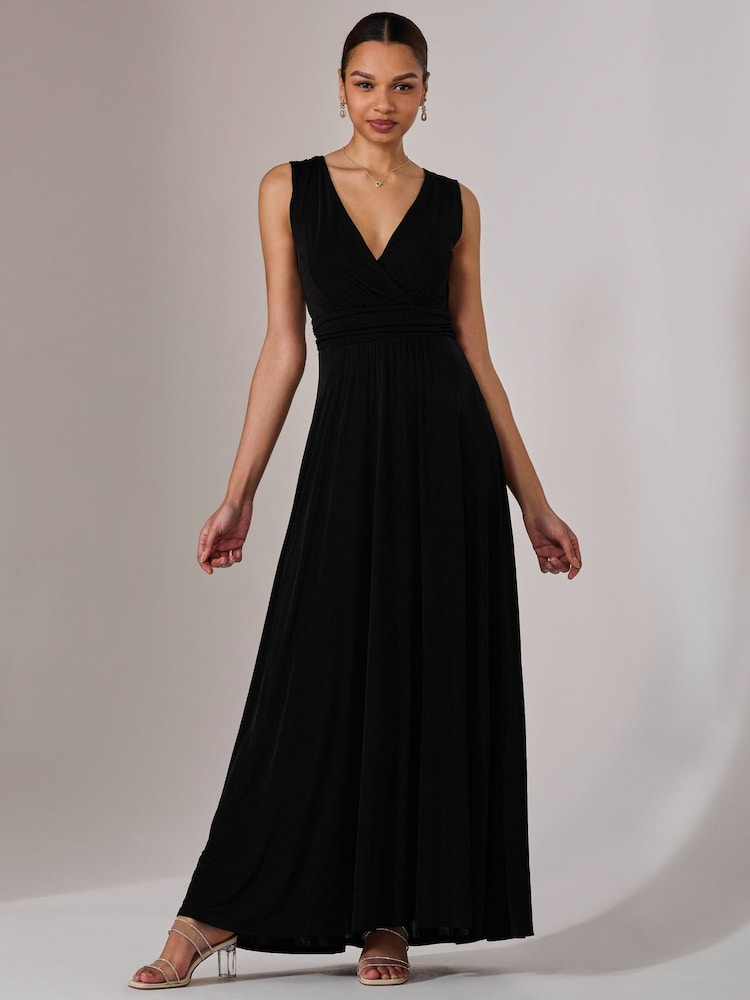 Jolie Moi Black Ella Wrap Bodice Jersey Dress - Image 1 of 6 Jolie Moi Black Ella Wrap Bodice Jersey Dress - Image 1 of 6