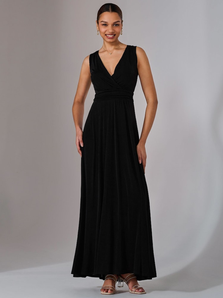 Jolie Moi Black Ella Wrap Bodice Jersey Dress - Image 3 of 6
