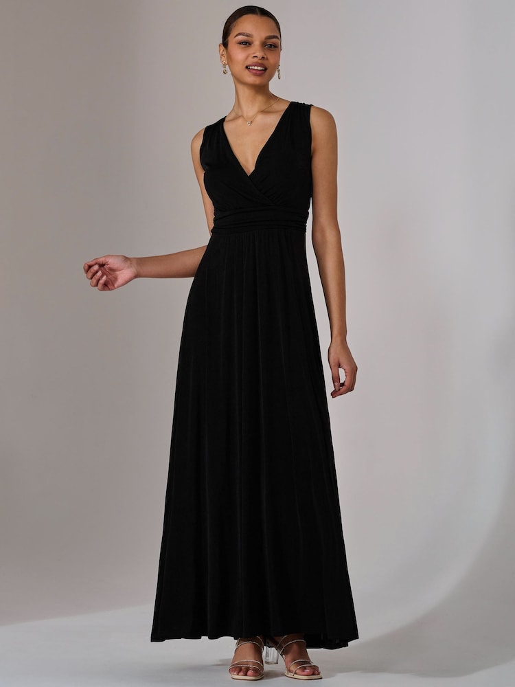 Jolie Moi Black Ella Wrap Bodice Jersey Dress - Image 6 of 6 Jolie Moi Black Ella Wrap Bodice Jersey Dress - Image 6 of 6