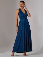 Jolie Moi Navy Blue Ella Wrap Bodice Jersey Dress - Image 1 of 7