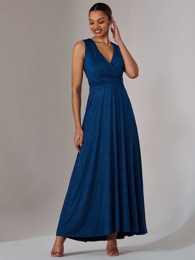 Jolie Moi Navy Blue Ella Wrap Bodice Jersey Dress - Image 1 of 7
