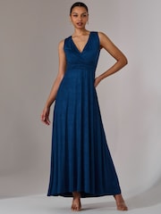 Jolie Moi Navy Blue Ella Wrap Bodice Jersey Dress - Image 4 of 7