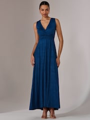 Jolie Moi Navy Blue Ella Wrap Bodice Jersey Dress - Image 5 of 7