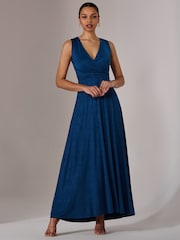 Jolie Moi Navy Blue Ella Wrap Bodice Jersey Dress - Image 6 of 7