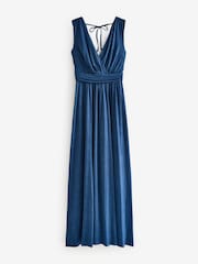 Jolie Moi Navy Blue Ella Wrap Bodice Jersey Dress - Image 7 of 7