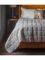 Gallery Home Grey Quilted 100% Cotton Velvet Bedspread - Image 1 of 3