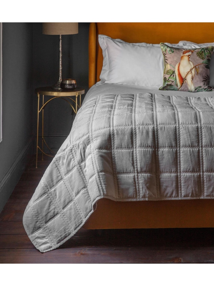 Gallery Home Grey Quilted 100% Cotton Velvet Bedspread - Image 1 of 3 Gallery Home Grey Quilted 100% Cotton Velvet Bedspread - Image 1 of 3