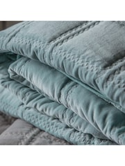 Gallery Home Blue Quilted 100% Cotton Velvet Bedspread - Image 3 of 3