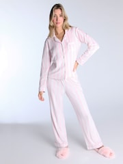 Boux Avenue Pink Velour Stripe Long Pyjamas Set - Image 2 of 6