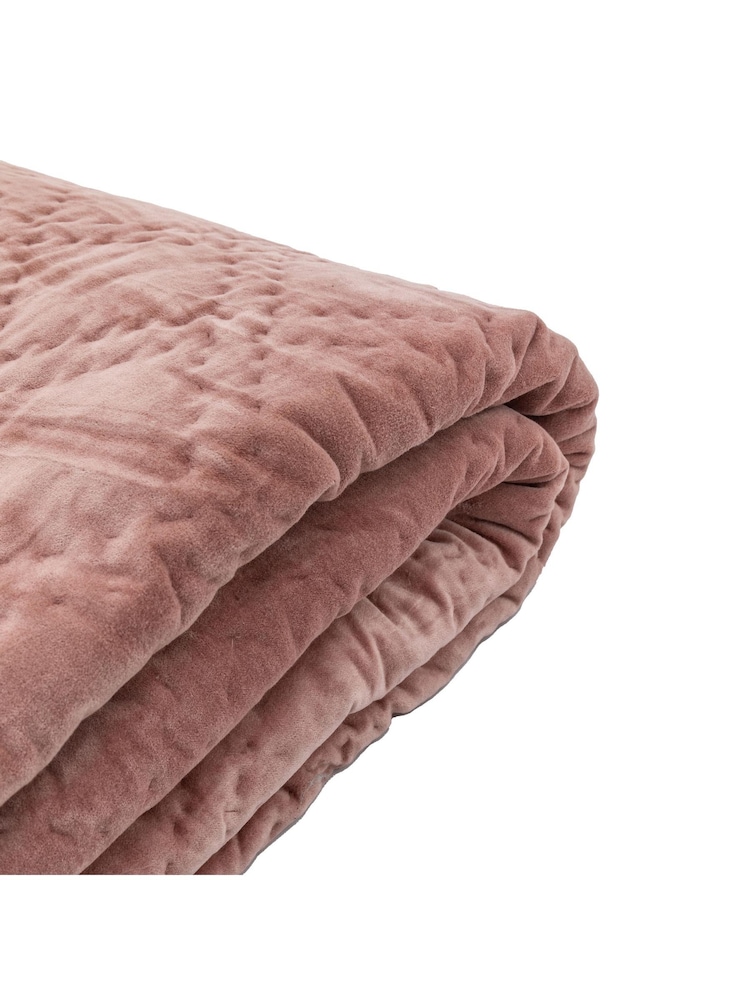 Gallery Home Pink Quilted 100% Cotton Velvet Bedspread - Image 4 of 5
