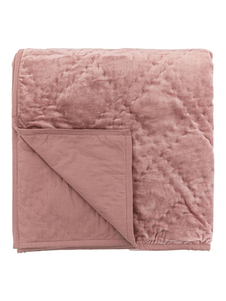 Gallery Home Pink Quilted 100% Cotton Velvet Bedspread - Image 5 of 5