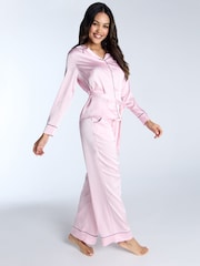 Boux Avenue Pink Luxe Satin Piped Long Pyjamas - Image 4 of 5