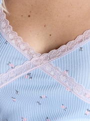 Boux Avenue Blue Rib X-Over Lace Ditsy Floral Cami & Legging Pyjamas Set - صورة 6 من 6
