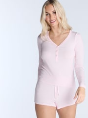 Boux Avenue Powder Pink Modal Long Sleeve Henley Top & Short Pyjamas Set - Image 1 of 5