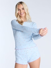 Boux Avenue Blue Ditsy Floral Long Sleeve Tee & Short Pyjamas Set - Image 3 of 6