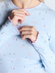 Boux Avenue Blue Ditsy Floral Long Sleeve Tee & Short Pyjamas Set - Image 6 of 6