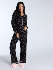 Boux Avenue Black Modal Heart Long Pyjamas Set - Imagen 1 de 5