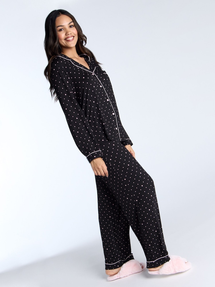 Boux Avenue Black Modal Heart Long Pyjamas Set - Image 3 of 5