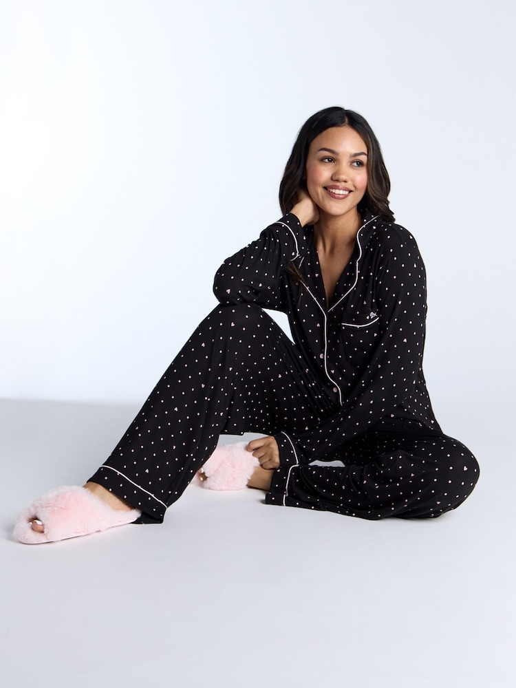 Boux Avenue Black Modal Heart Long Pyjamas Set - Image 4 of 5