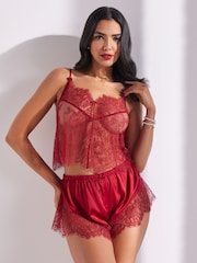 Boux Avenue Dark Red Valentina Lace Cami & Short Pyjamas Set - Imagen 1 de 5