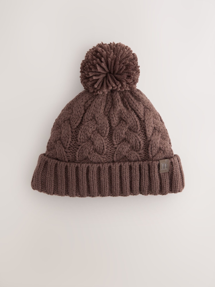 Chocolate Brown Cable Knit Pom Hat (1-16yrs) - Image 1 of 3 Chocolate Brown Cable Knit Pom Hat (1-16yrs) - Image 1 of 3