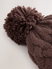 Chocolate Brown Cable Knit Pom Hat (1-16yrs) - Image 3 of 3