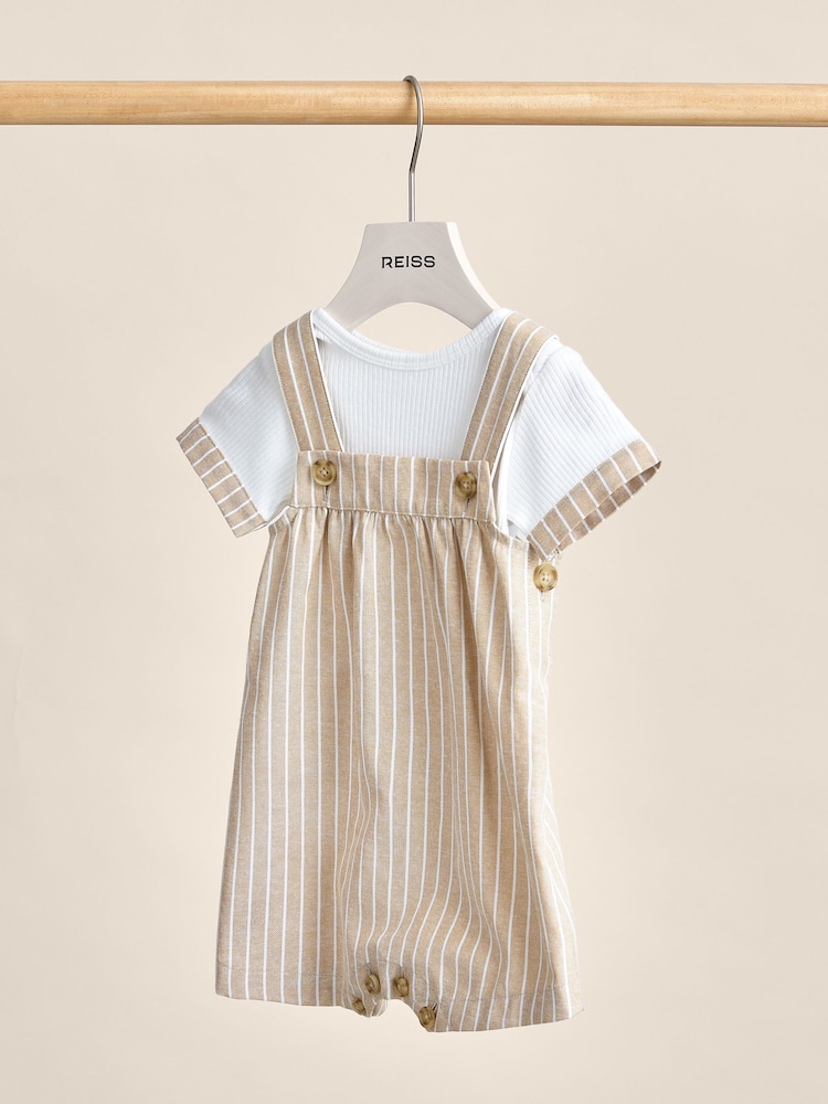 Reiss Neutral Sage Striped Dungarees Set - Image 3 of 4