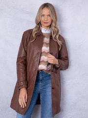 Lakeland Leather Brown Marton Longline Button Down Coat - Image 1 of 9