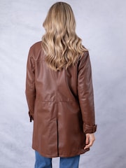 Lakeland Leather Brown Marton Longline Button Down Coat - Image 2 of 9