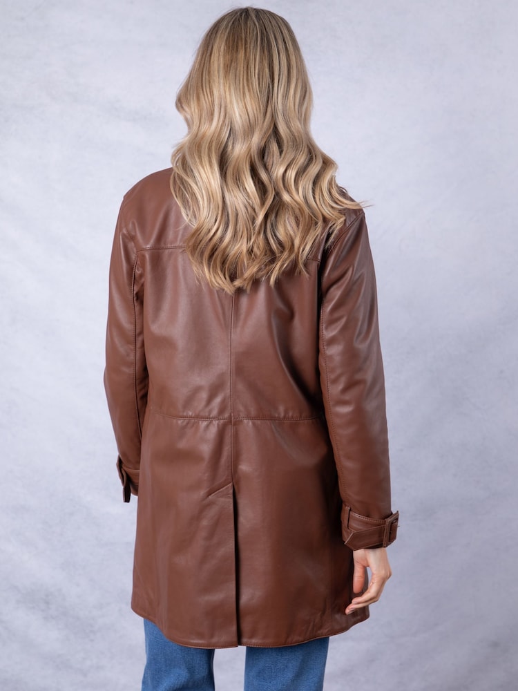 Lakeland Leather Brown Marton Longline Button Down Coat - Image 2 of 9