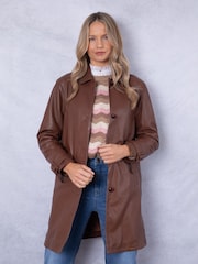 Lakeland Leather Brown Marton Longline Button Down Coat - Image 3 of 9