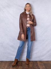 Lakeland Leather Brown Marton Longline Button Down Coat - Image 4 of 9