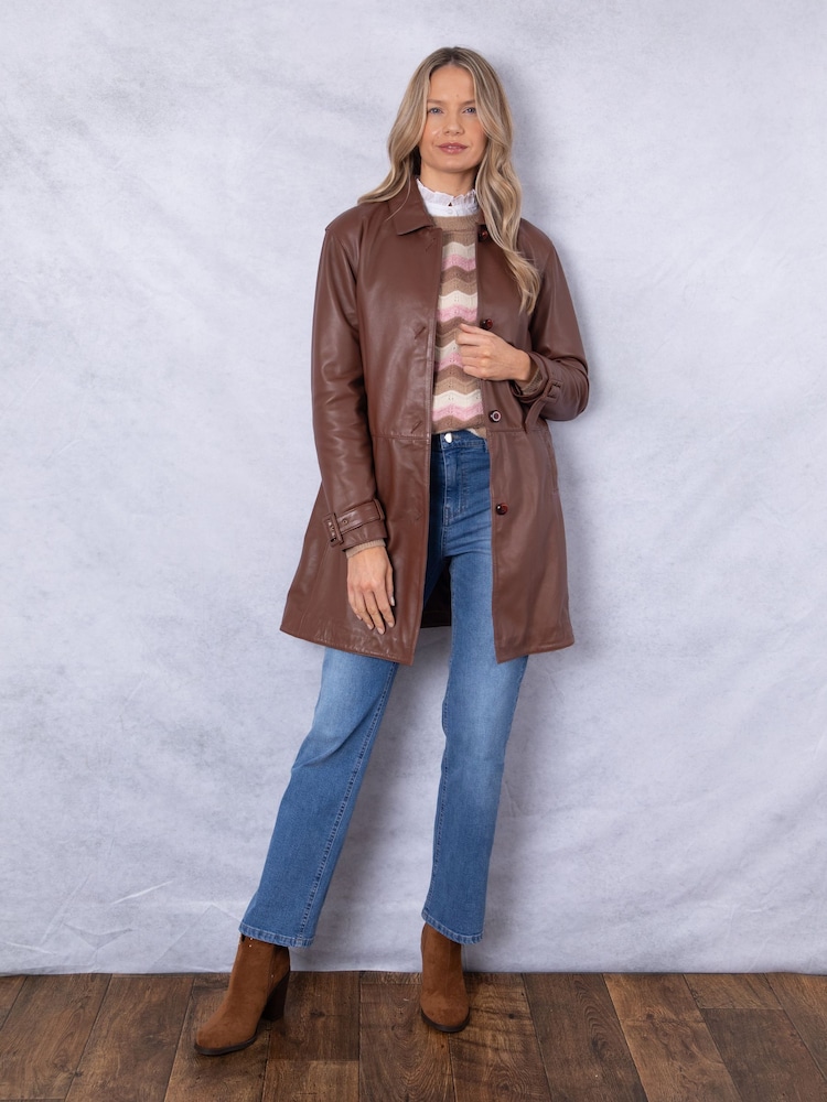 Lakeland Leather Brown Marton Longline Button Down Coat - Image 4 of 9