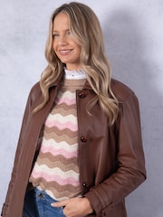 Lakeland Leather Brown Marton Longline Button Down Coat - Image 5 of 9