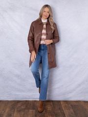 Lakeland Leather Brown Marton Longline Button Down Coat - Image 6 of 9