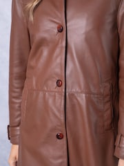 Lakeland Leather Brown Marton Longline Button Down Coat - Image 8 of 9