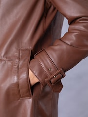 Lakeland Leather Brown Marton Longline Button Down Coat - Image 9 of 9