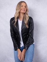 Lakeland Leather Black Newland Centre Zip Biker Jacket - Image 6 of 9