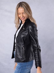 Lakeland Leather Black Newland Centre Zip Biker Jacket - Image 7 of 9