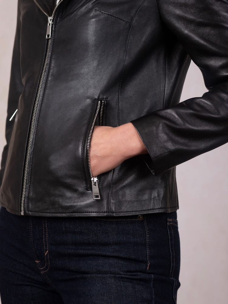 Lakeland Leather Black Newland Centre Zip Biker Jacket - Image 8 of 8